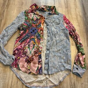 Desigual Long Sleeve Patchwork Button Up Shirt XS